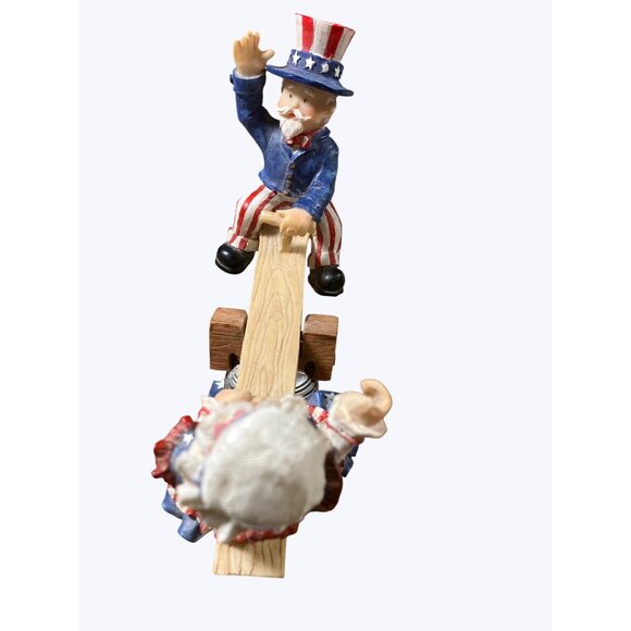Patriotic Uncle Sam and Lady Liberty Seesaw Figurine On Liberty Bell Base - Picture 10 of 16